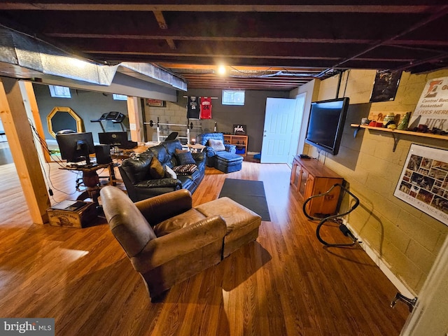 living area with wood finished floors and healthy amount of natural light