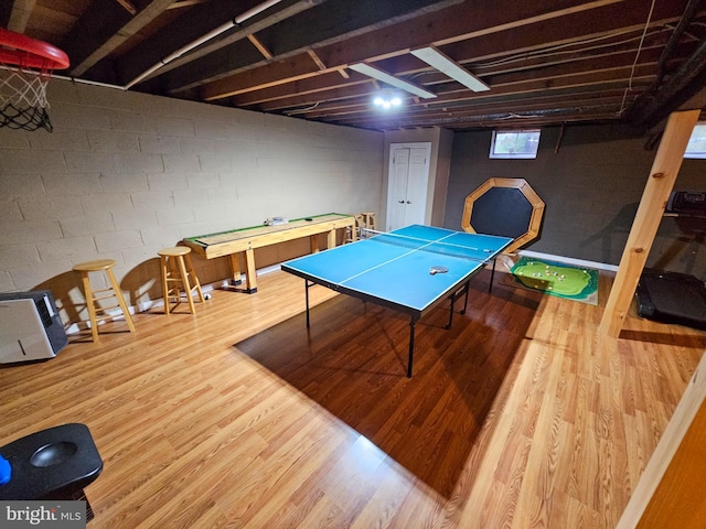 rec room with wood finished floors