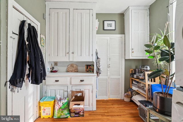mudroom with light wood-style flooring