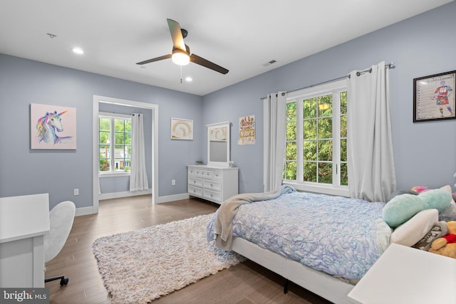 36 Boone Trl, Severna Park, MD 21146 - bedroom featuring baseboards, recessed lighting, wood finished floors, and ceiling fan