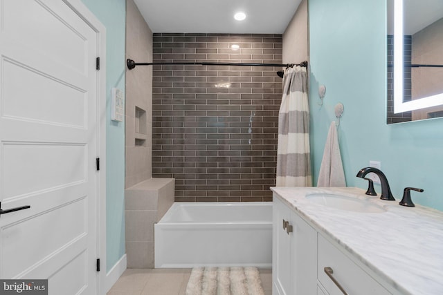 36 Boone Trl, Severna Park, MD 21146 - full bath with vanity, tile patterned floors, shower / tub combo, and recessed lighting
