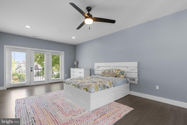 36 Boone Trl, Severna Park, MD 21146 - bedroom featuring access to exterior, dark wood-type flooring, recessed lighting, and baseboards
