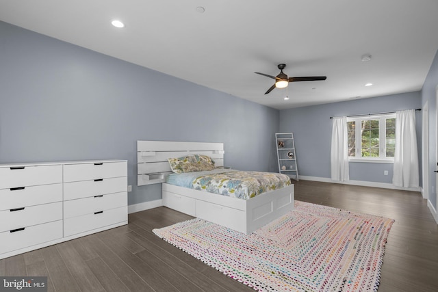 36 Boone Trl, Severna Park, MD 21146 - bedroom with dark wood-type flooring, baseboards, recessed lighting, and a ceiling fan