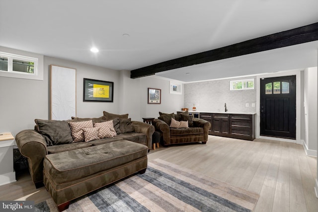 36 Boone Trl, Severna Park, MD 21146 - living area featuring light wood-style floors, beamed ceiling, and baseboards