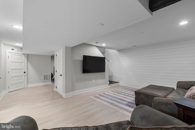 36 Boone Trl, Severna Park, MD 21146 - living area with wood finished floors, baseboards, recessed lighting, and wood walls
