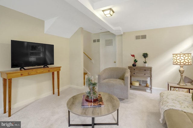 1807 N Barton St, Arlington, VA 22201 - carpeted living room featuring stairway and baseboards