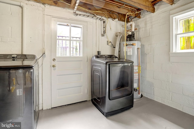 1807 N Barton St, Arlington, VA 22201 - washroom with washing machine and dryer, gas water heater, and concrete block wall