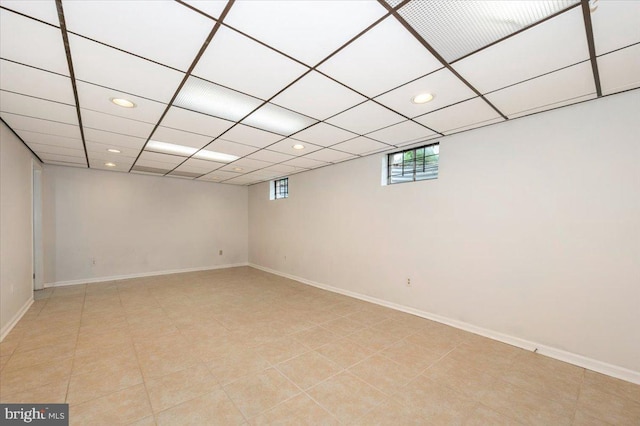 below grade area with recessed lighting and baseboards