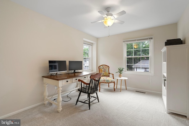 5731 Wooden Spoon Ct, Burke, VA 22015 - office with light colored carpet, ceiling fan, and baseboards