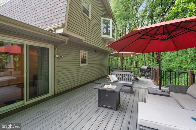 5731 Wooden Spoon Ct, Burke, VA 22015 - wooden terrace featuring an outdoor living space with a fire pit and area for grilling