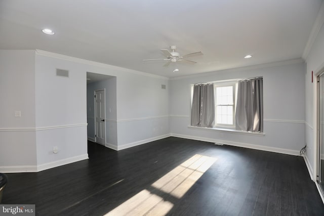 16 Cotswold Way, Sewell, NJ 08080 - empty room featuring a ceiling fan, baseboards, dark wood-style flooring, recessed lighting, and ornamental molding