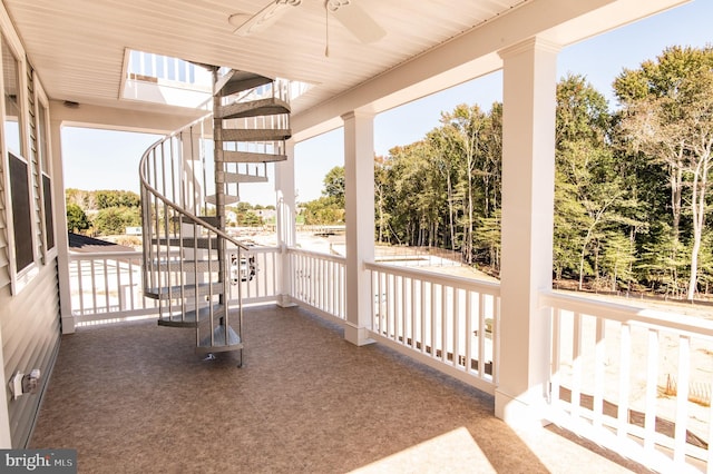 31447 Watershed Ln Unit 2, Bethany Beach, DE 19930 - view of patio / terrace featuring stairs, a ceiling fan, and a porch
