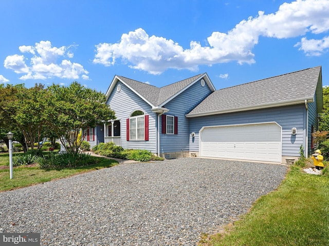 38284 Waterway Dr, Ocean View, DE 19970 - view of front of property featuring a garage, gravel driveway, and a shingled roof
