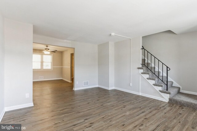 5415 Cynthia Ter, Baltimore, MD 21206 - unfurnished living room with stairway, wood finished floors, baseboards, and a ceiling fan