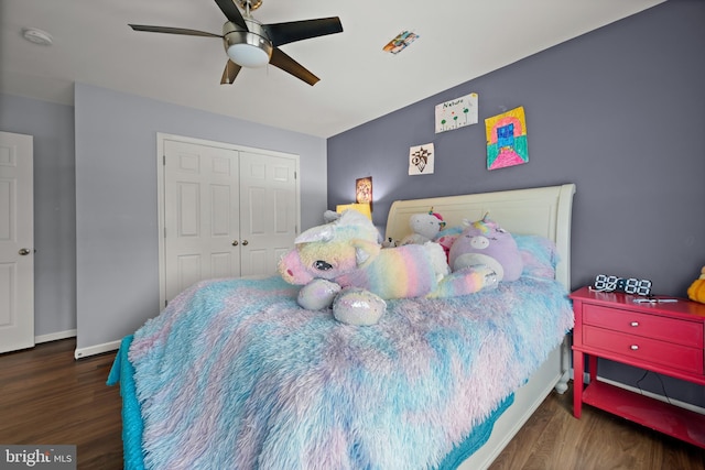 734 Holden Rd, Frederick, MD 21701 - bedroom featuring wood finished floors, a closet, baseboards, and ceiling fan