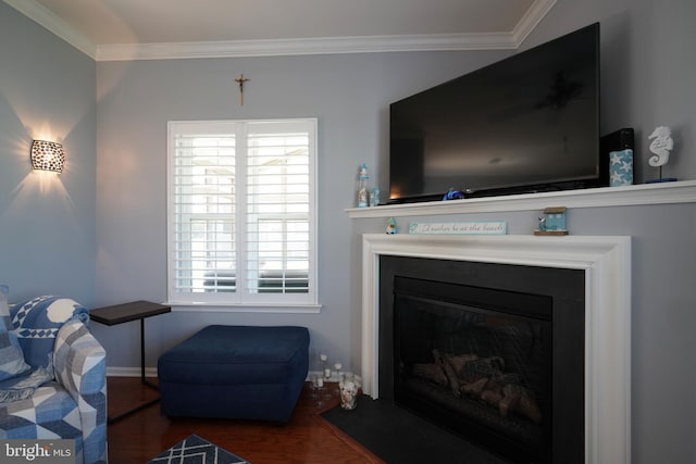 35427 Mercury Dr Unit 47B, Rehoboth Beach, DE 19971 - living room featuring ornamental molding, a fireplace, baseboards, and wood finished floors