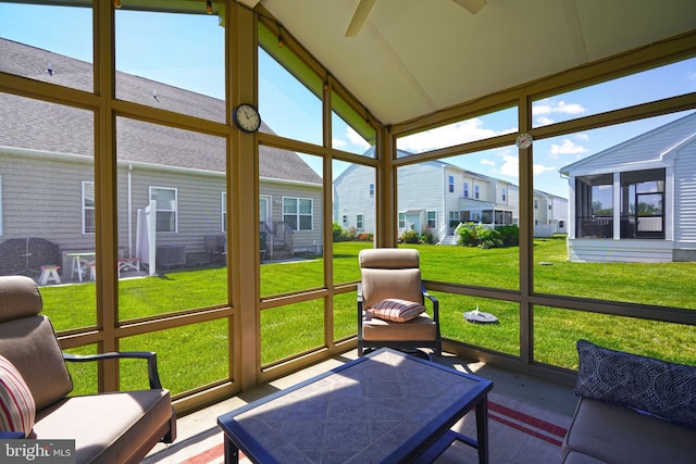 35427 Mercury Dr Unit 47B, Rehoboth Beach, DE 19971 - sunroom featuring a residential view and vaulted ceiling