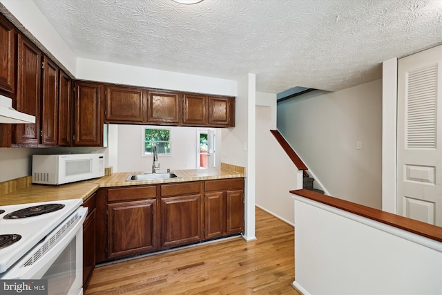 1279 Elm Grove Cir, Silver Spring, MD 20905 - kitchen featuring a sink, white appliances, light wood-style floors, light countertops, and under cabinet range hood