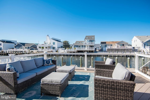 28 Diane Rd, Manahawkin, NJ 08050 - wooden deck with outdoor lounge area, a residential view, and a water view
