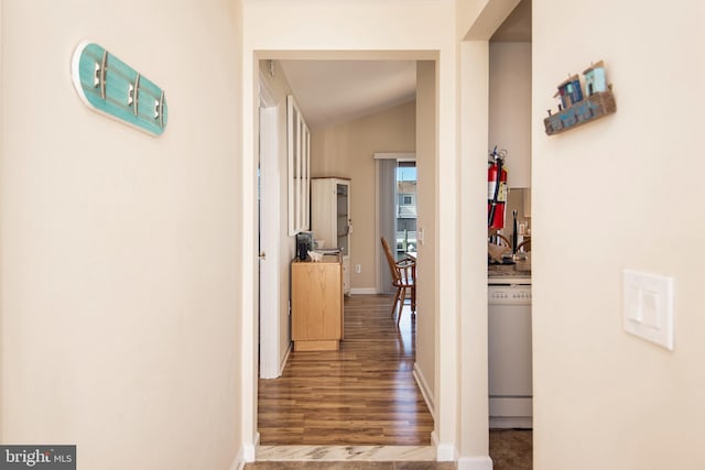 28 Diane Rd, Manahawkin, NJ 08050 - corridor with wood finished floors, baseboards, and lofted ceiling