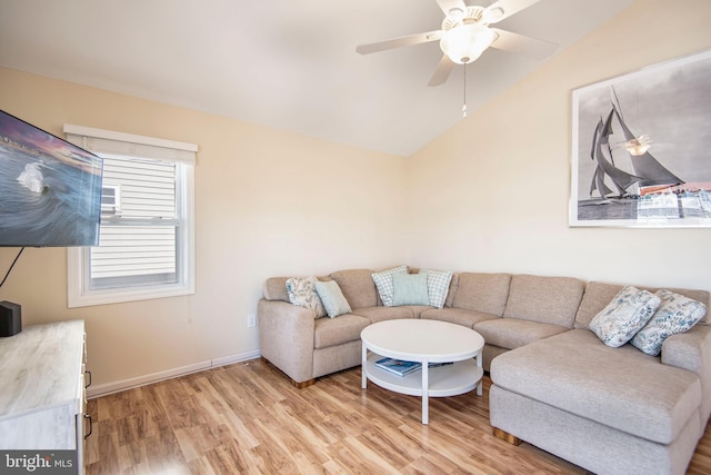 28 Diane Rd, Manahawkin, NJ 08050 - living area with light wood-type flooring, lofted ceiling, ceiling fan, and baseboards