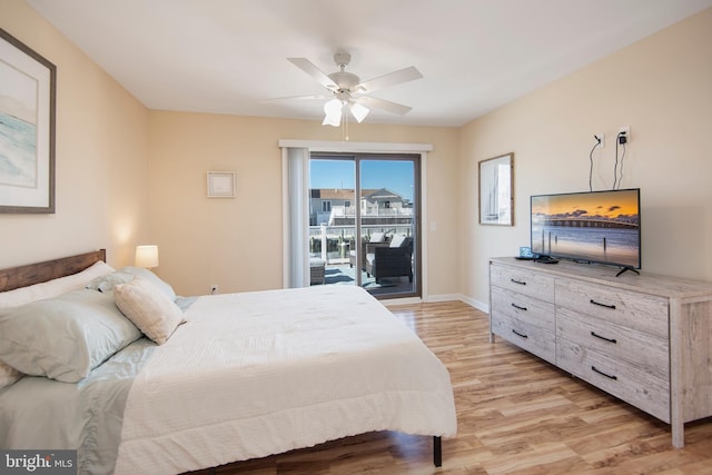 28 Diane Rd, Manahawkin, NJ 08050 - bedroom with access to exterior, light wood finished floors, baseboards, and a ceiling fan