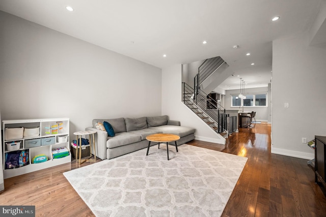 307 Reed St Unit C, Philadelphia, PA 19147 - living room with stairway, wood finished floors, recessed lighting, and baseboards