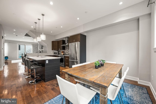 307 Reed St Unit C, Philadelphia, PA 19147 - dining space featuring dark wood-style floors, baseboards, and recessed lighting