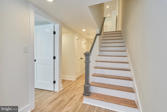 309 M St NW Unit B, Washington, DC 20001 - stairs with wood finished floors, baseboards, and recessed lighting
