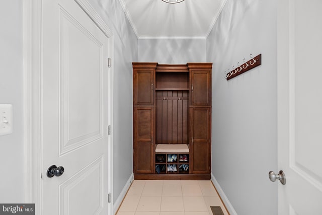 23325 April Mist Pl, Brambleton, VA 20148 - mudroom featuring baseboards, ornamental molding, and light tile patterned floors