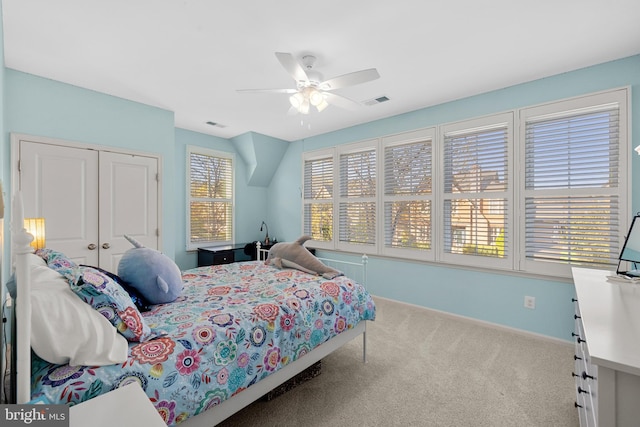 23325 April Mist Pl, Brambleton, VA 20148 - bedroom featuring carpet flooring, a closet, baseboards, and ceiling fan