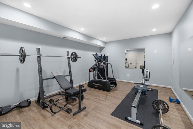 23325 April Mist Pl, Brambleton, VA 20148 - workout area featuring recessed lighting, wood finished floors, and baseboards