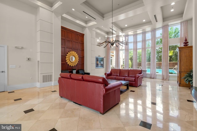 9480 Virginia Center Blvd Unit 239, Vienna, VA 22181 - lobby featuring a towering ceiling, coffered ceiling, recessed lighting, beam ceiling, and crown molding