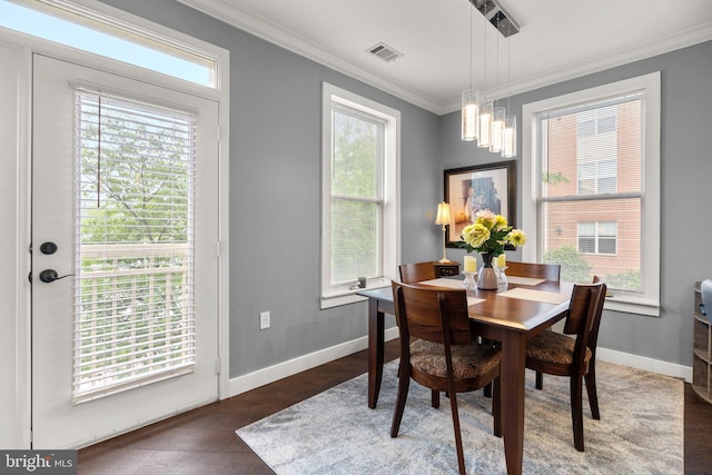 9480 Virginia Center Blvd Unit 239, Vienna, VA 22181 - dining space with ornamental molding, a chandelier, baseboards, and wood finished floors