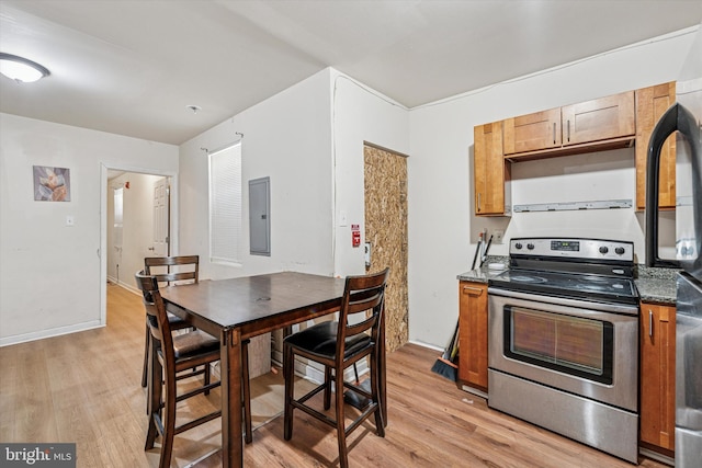 1934 Cecil B Moore Ave, Philadelphia, PA 19121 - kitchen featuring stainless steel range with electric cooktop, electric panel, extractor fan, and light wood-type flooring
