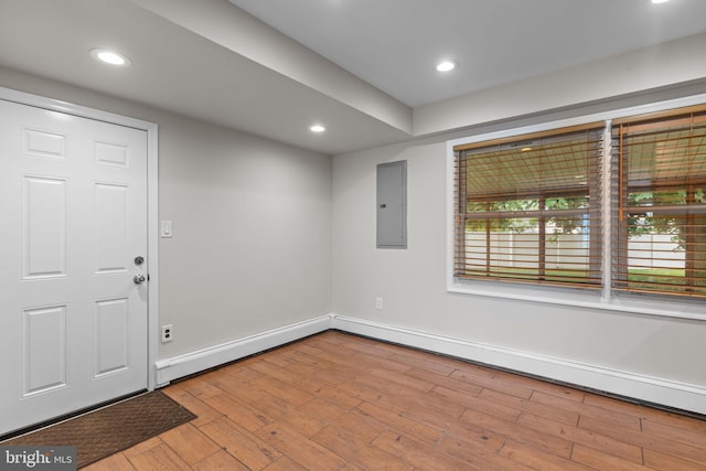 9 Queens Bridge Rd, Levittown, PA 19057 - foyer with electric panel, wood finished floors, baseboards, and recessed lighting