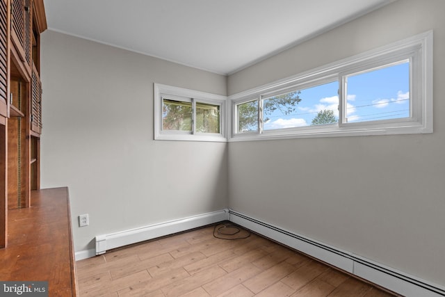 9 Queens Bridge Rd, Levittown, PA 19057 - spare room featuring a baseboard radiator, wood finished floors, and baseboards