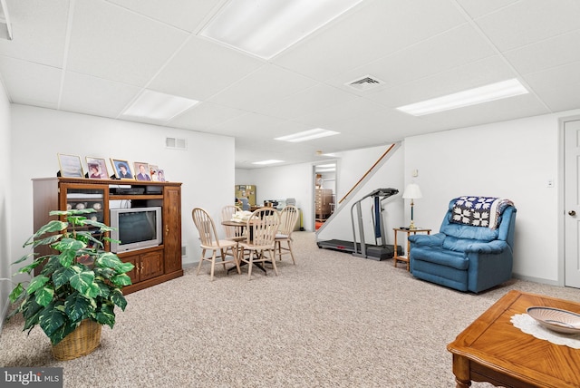 3135 Windon Ave, Lancaster, PA 17603 - carpeted living room with a drop ceiling and stairway