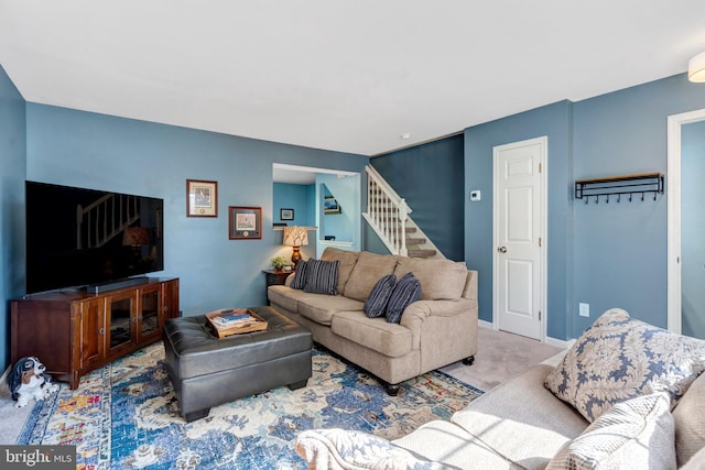 9568 Buttonbush Ct, Manassas, VA 20110 - living room featuring stairs and carpet flooring