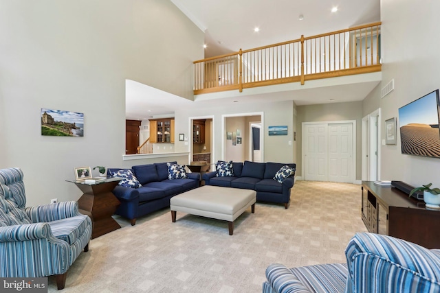1311 Meadowbrook Ct, Jenkintown, PA 19046 - living area with a towering ceiling, recessed lighting, and light colored carpet