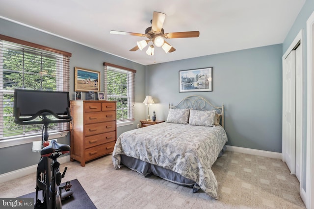 1311 Meadowbrook Ct, Jenkintown, PA 19046 - bedroom featuring a closet, baseboards, carpet flooring, and ceiling fan