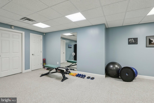1311 Meadowbrook Ct, Jenkintown, PA 19046 - workout area with carpet, baseboards, and a paneled ceiling