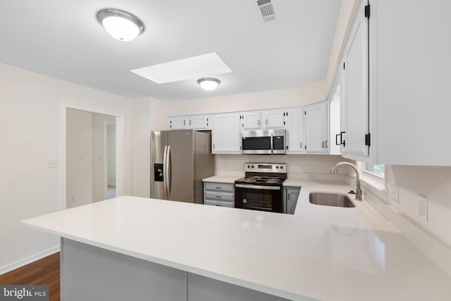 910 Ficklen Rd, Fredericksburg, VA 22405 - kitchen with appliances with stainless steel finishes, a sink, a skylight, a peninsula, and light countertops