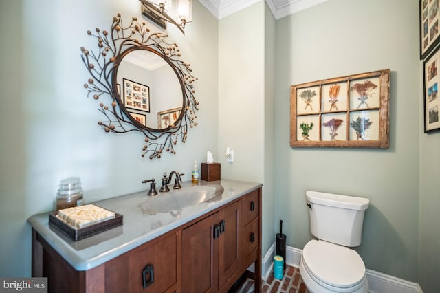 211 Dutton Mill Rd, West Chester, PA 19380 - bathroom featuring ornamental molding, baseboards, toilet, and vanity