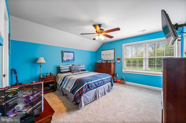 211 Dutton Mill Rd, West Chester, PA 19380 - carpeted bedroom with lofted ceiling, baseboards, and ceiling fan