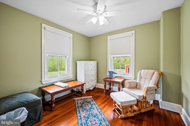 211 Dutton Mill Rd, West Chester, PA 19380 - living area featuring wood finished floors, baseboards, and a ceiling fan