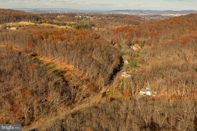 aerial overview of property's location with a heavily wooded area