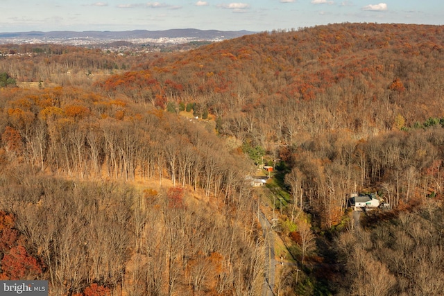 drone / aerial view of a heavily wooded area and mountains