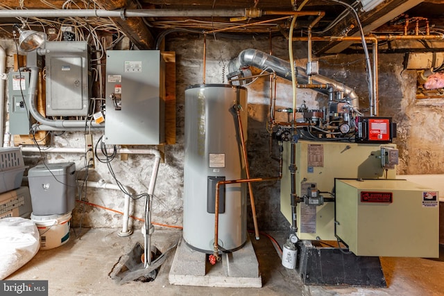 utility room with water heater and electric panel
