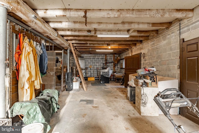 unfinished below grade area featuring concrete block wall